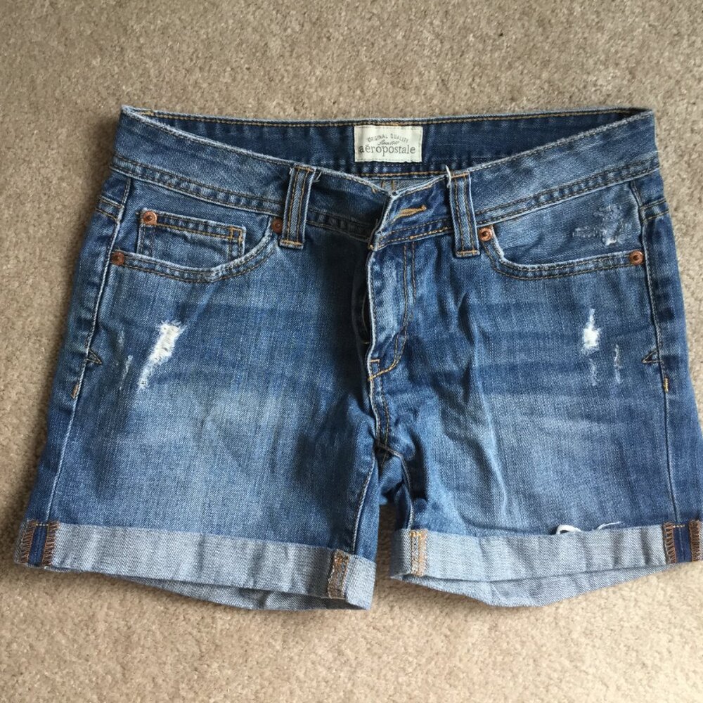 Aeropostale jean shorts, size 2, medium wash whiskered